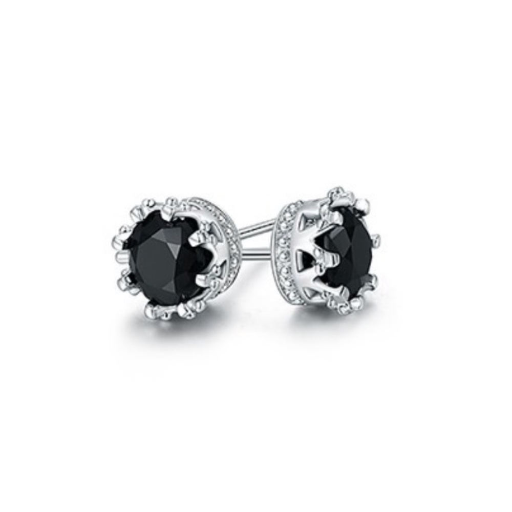 Peermont Onyx & Silvertone Crown Stud Earrings NWOT
